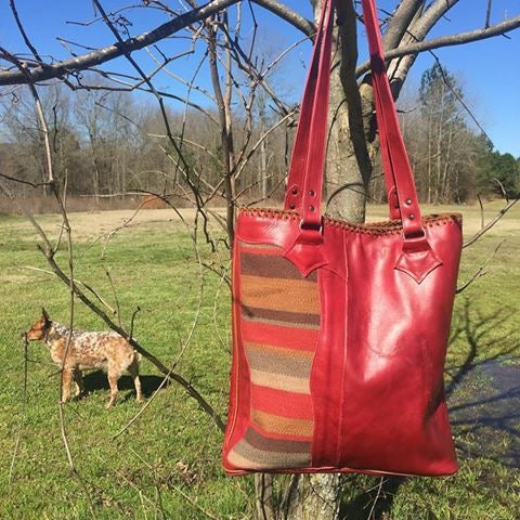 RED LEATHER NAVAJO TOTE